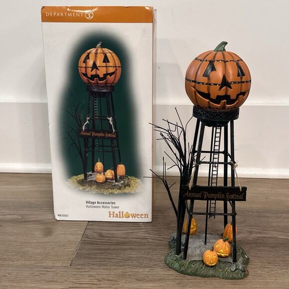 Department 56 Halloween Pumpkin Water Tower Village Accessories Boxed #53223 EUC - Picture 1 of 8